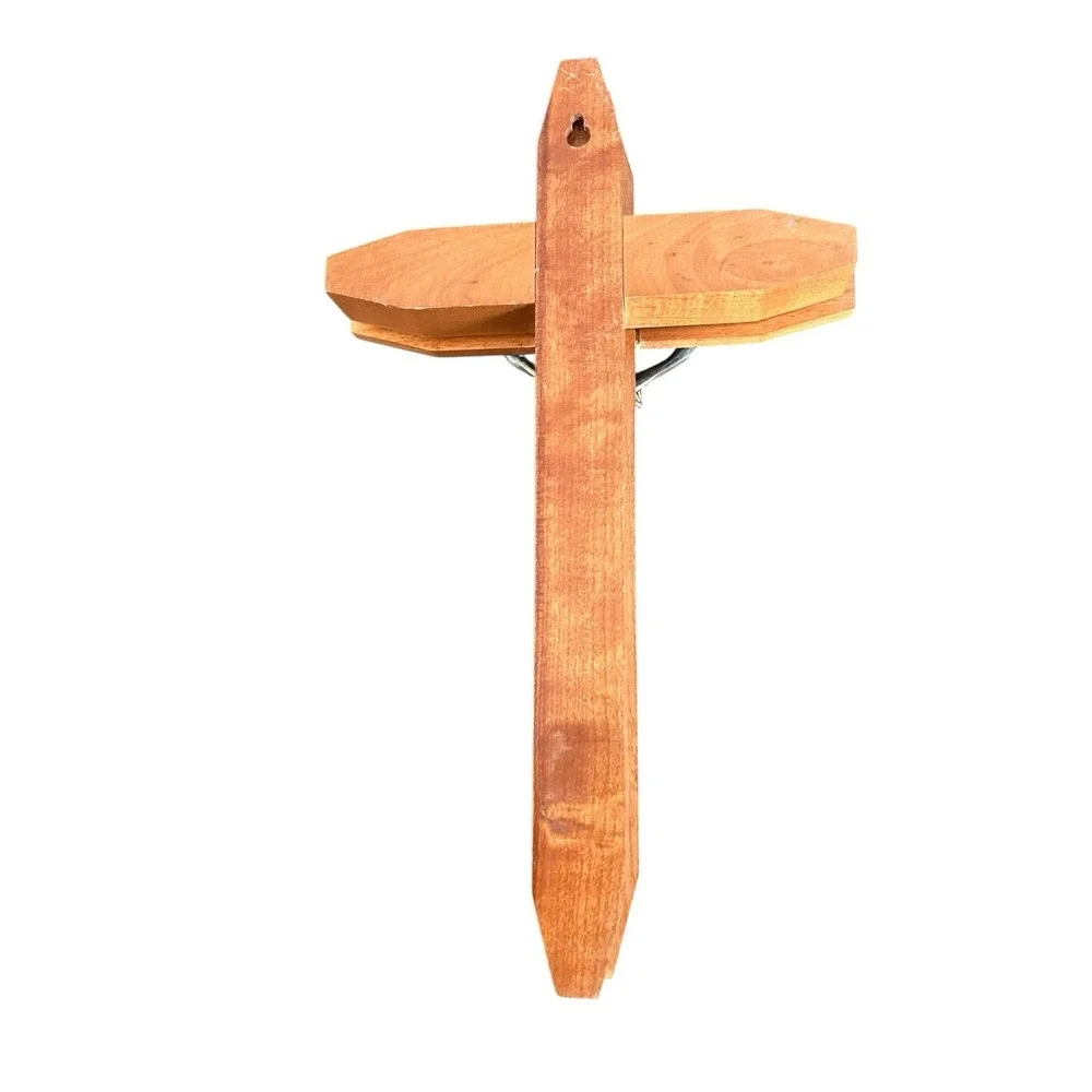 VINTAGE INRI OAK WOOD CRUCIFIX‎ WALL CROSS WITH INLAYS CANDLE HOLDER